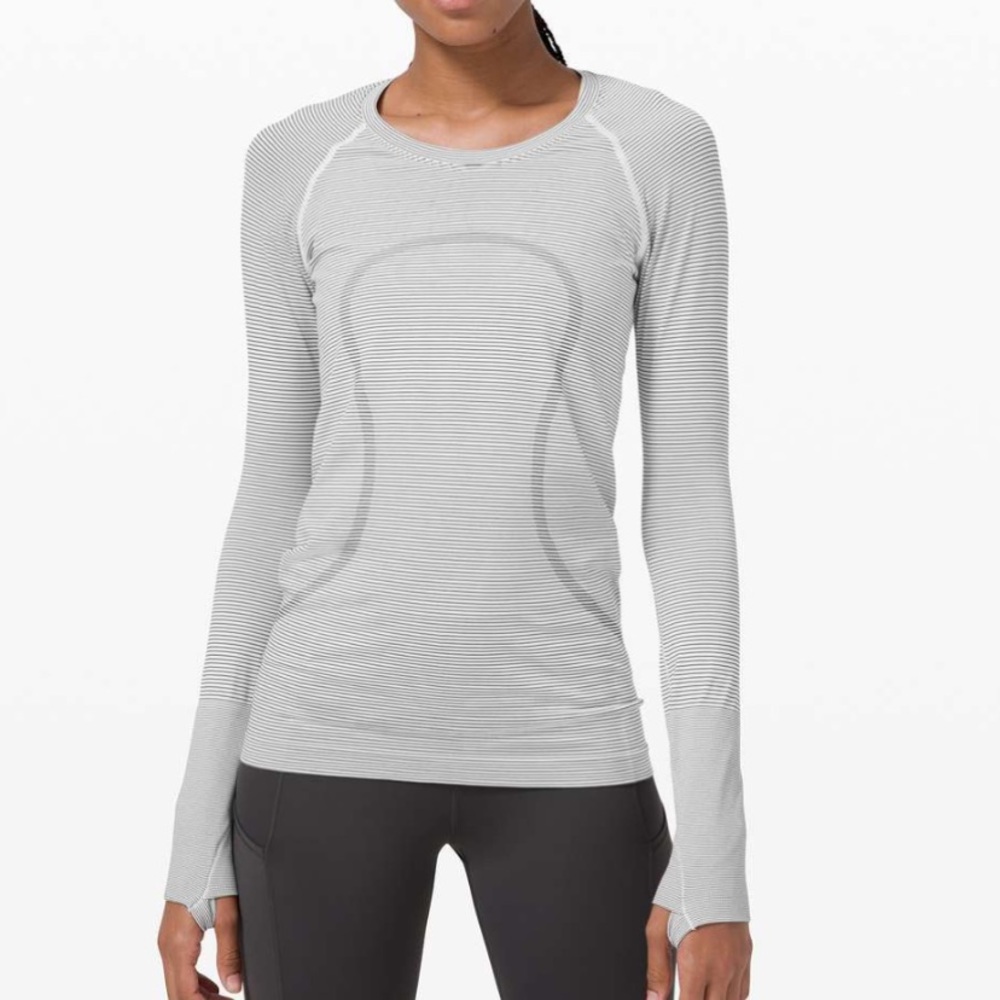 Lululemon Run Swiftly Tech Long Sleeve Crew Shirt Tempo Stripe White Black  4